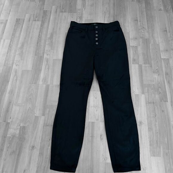 7 For All Mankind Black High Rise Ankle Skinny Velvet Jeans Button Fly Size 28 - Picture 8 of 11